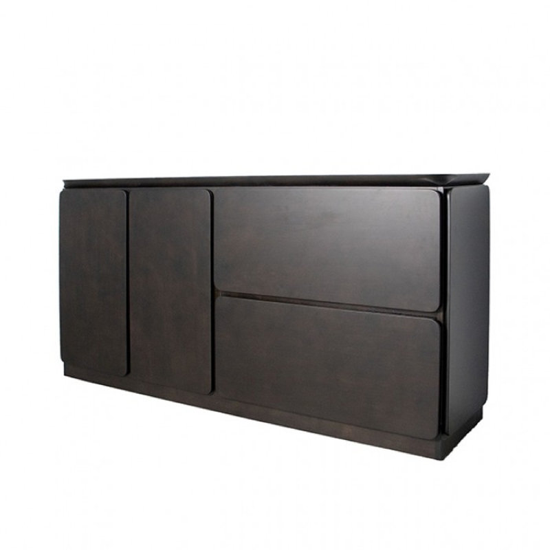 Ziva Sideboard Buffet Console, Drawers Doors, 71 Inch Black Solid Wood
