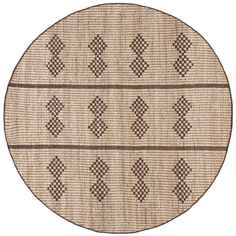 Kobei Natural Fiber Flat Weave Jute Pile Southwestern Rug, Round 6'