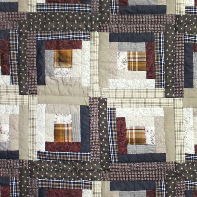 Log Cabin Rustic Cotton Patchwork Quilt, King