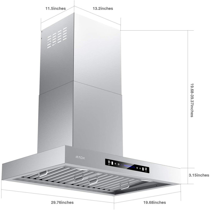 30-Inch Silver Stainless Steel Wall Mounted Range Hood with Charcoal Filter