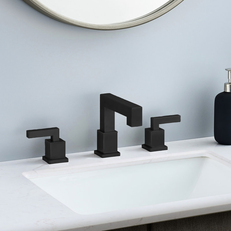 Matte Black Bathroom Faucet With 2 Handles - Waterfall Spout For Sink Pop Up Drain Assembly And Supply Hose 8 2 Design 8-Inch Vanity Tap