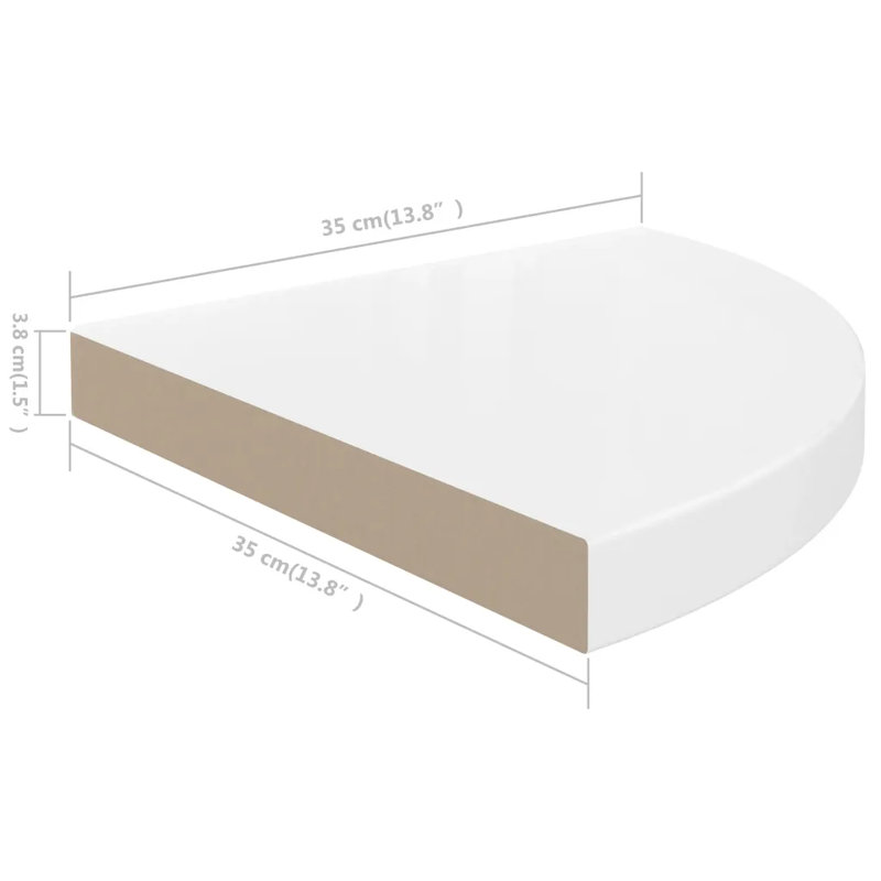Arsi Corner Shelf, High Gloss White, 3.8cm H x 35cm W x 35cm D