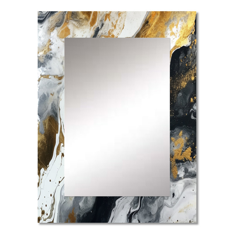 Gold Black Veins Of Color I - Abstract Decorative Wall Mirror, Modern Mirror, Printed Metal Art, 32" x 24"