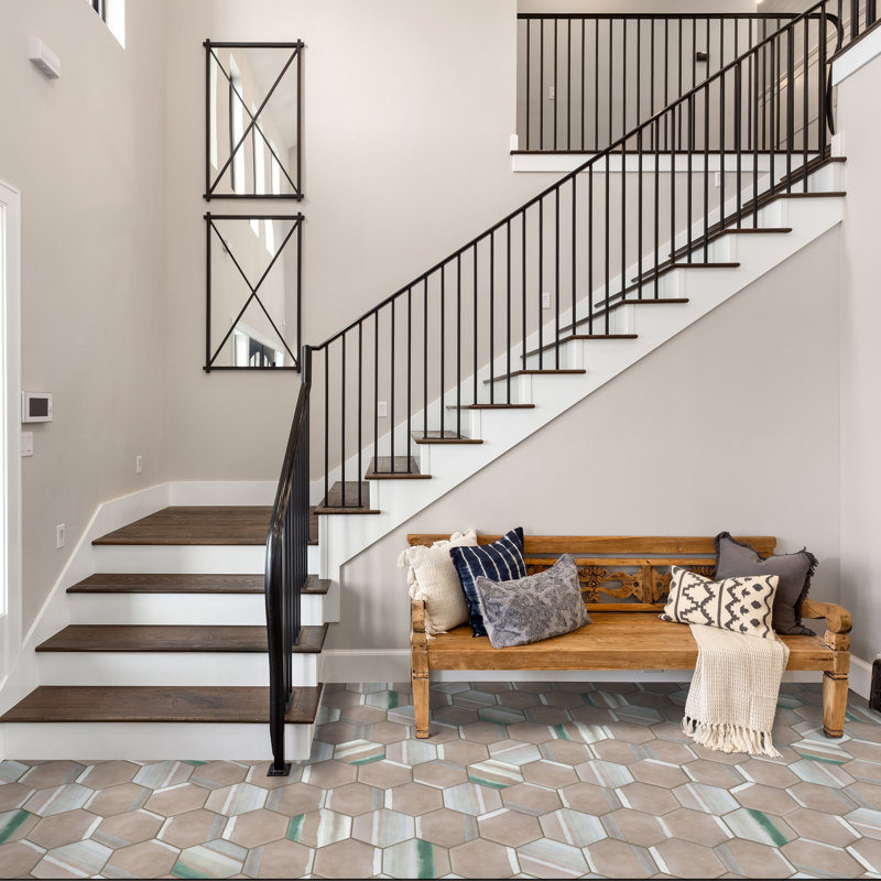 Matter Hex Canvas 8' x 9' Stone Look Wall & Floor Tile, Taupe/Green