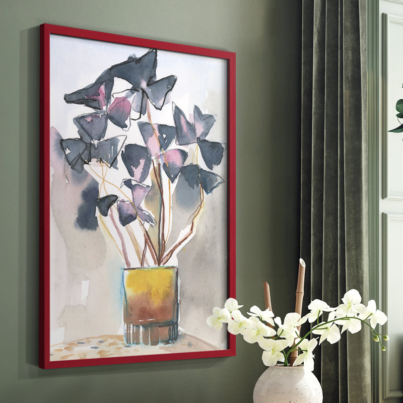 Oxalis dans un vase II, reproduction encadrée - bois massif, Rouge, H 10 po x l 8 po