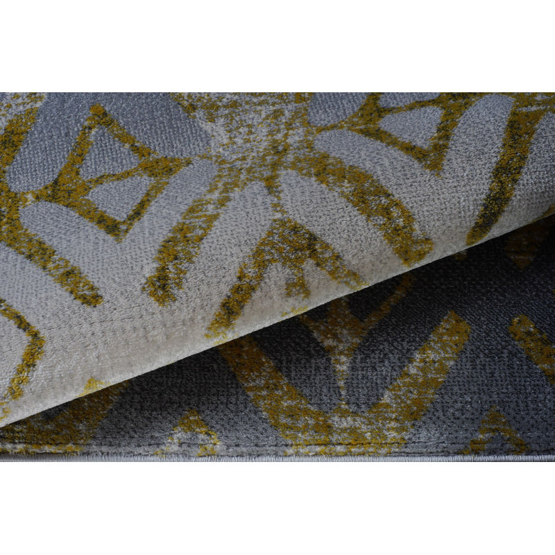 Tapis gris à motif géométrique Fenster, Rectangle 4 pi x 5 pi 5 po