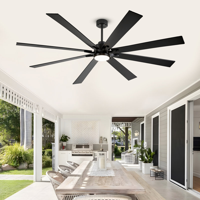 Large 8 Blade Ceiling Fan With Led Light And Smart Features, Black, Black, 72"