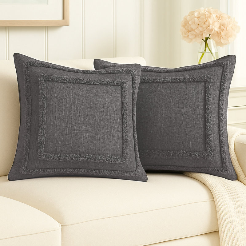 Contemporary Solid Overtufted Cotton Throw Pillow Set of 2, 20"H x 20"W, Square