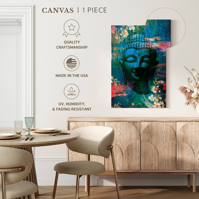 Tête de Bouddha fleurie I sur toile, H 30 po x l 20 po x P 1,25 po