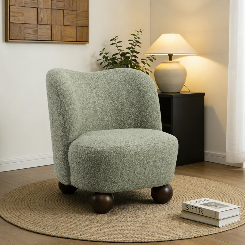 Modern Boule Alldredge With Curve Backrest Upholstered Lounge Chair With Wooden Ball Feet Comfy Chair For Living Room, Bedroom