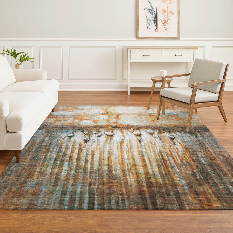 Tapis abstrait lavable à la machine de qualité supérieure Mayfield AMF2038, 5 pi x 7 pi 6 po, Paprika