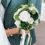 Bouquet de mariage de 9 pouces pour la mariée - Fleurs de roses artificielles simples prêtes pour la douche nuptiale, décorations d'anniversaire - vert émeraude et blanc