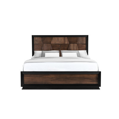 Traditional Walnut Wood Queen Bed With A Sleek Horizontal Panel Headboard, Low - Profile For Spacious Bedroom Look, Construction And Slat System Featuring Sophisticated Creating Contemporary