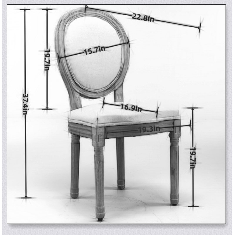 Meuble, ensemble de 2 chaises de salle à manger avec cadre en bois massif de style français, Beige