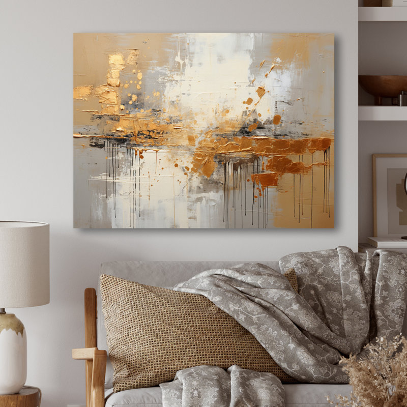 Décoration murale en métal Golden Gleam III - Collages abstraits, H 24 po x l 32 po x P 1 po