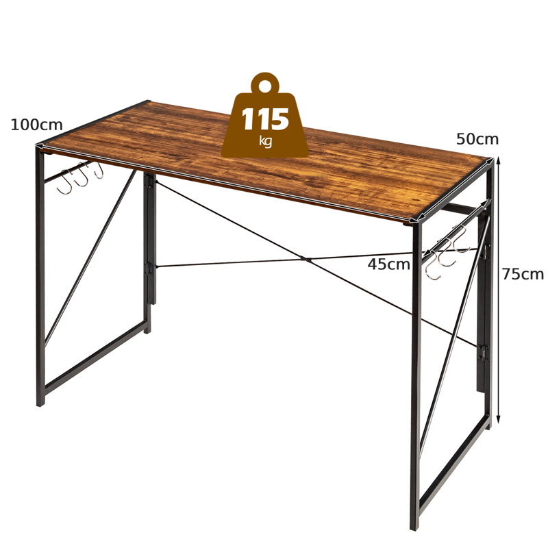 Lyka Foldable Steel and Iron Computer Desk, Rustic Brown