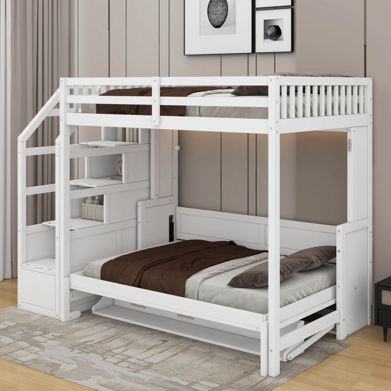 Lit double mezzanine double avec escalier de rangement et DEL