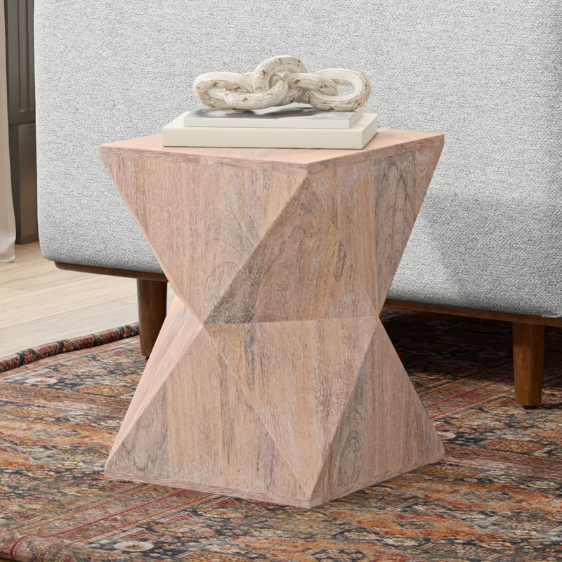 Sutton 14"W Solid Mango Wood Side Table with Geometric Faceted Design