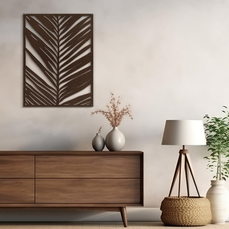 Décoration murale en métal noir abstrait tropical, H 18 po x l 13,43 po x P 0,05 po, Brun