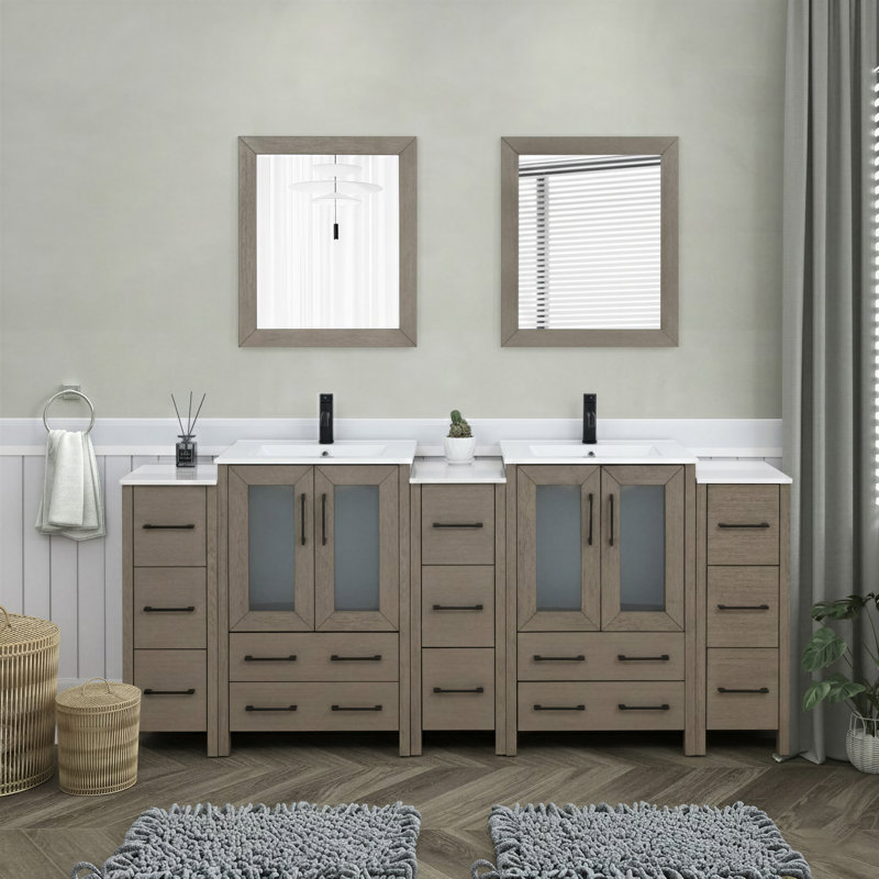 Framed 84" Double Bathroom Vanity Set, Dark Gray