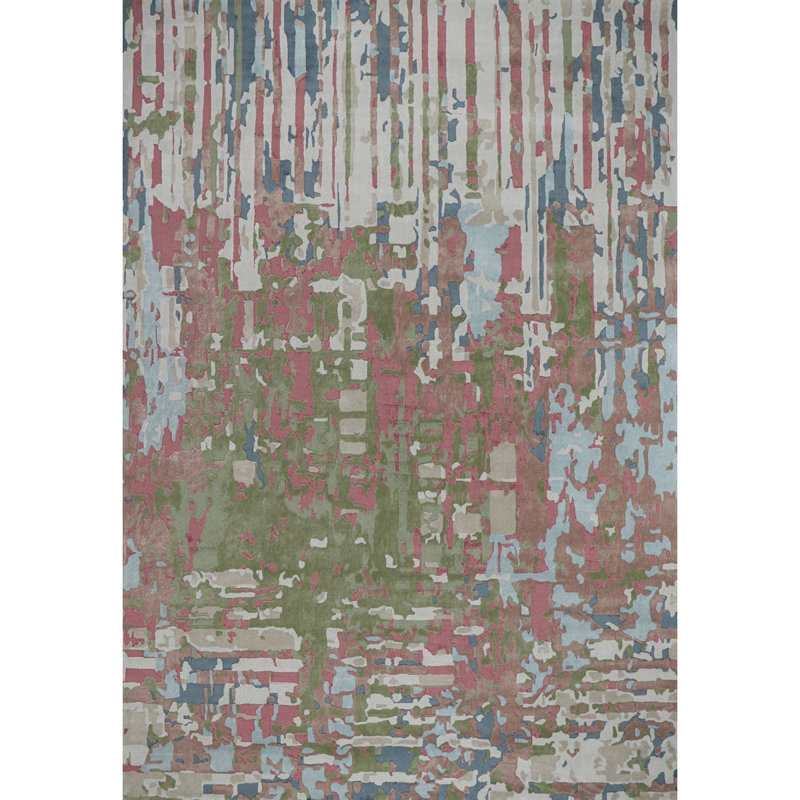 Cascades Hand-Tufted Indoor Rug Abstract Impressionist Pink Green Blue , Rectangle 9' x 13'