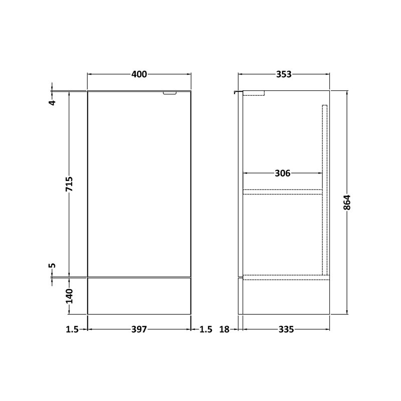 Fusion Bathroom Storage Cabinet, Black, 86.4cm H x 40cm W x 35.3cm D