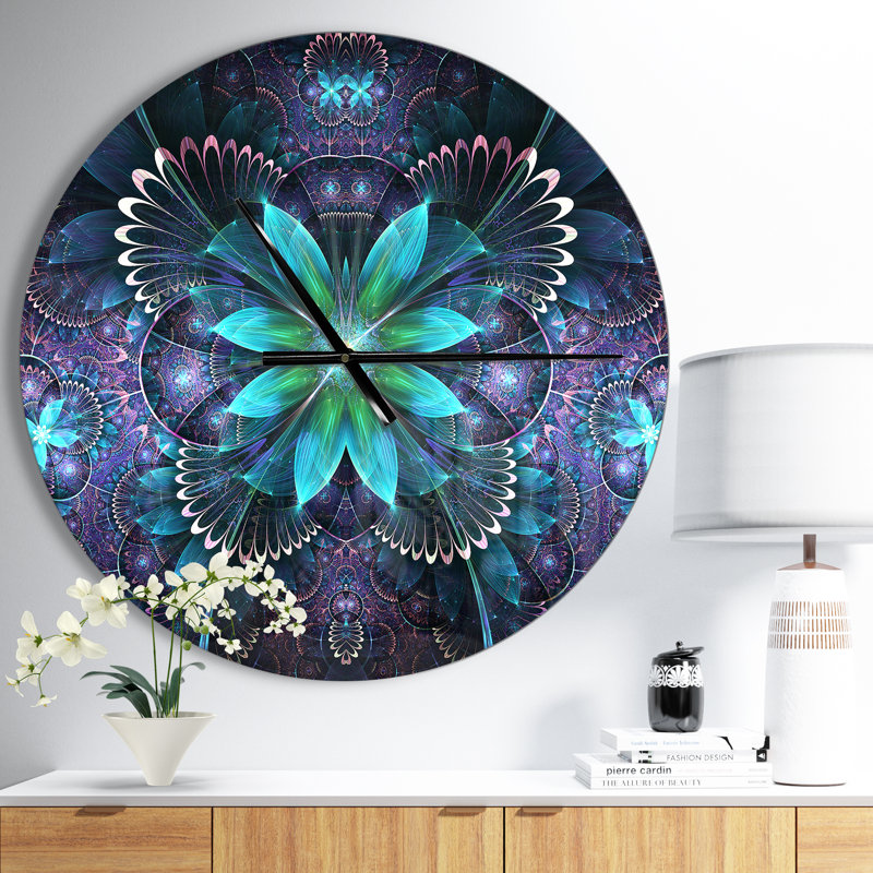 Fractale fleur bleue, art numérique - horloge murale moderne, Moyen