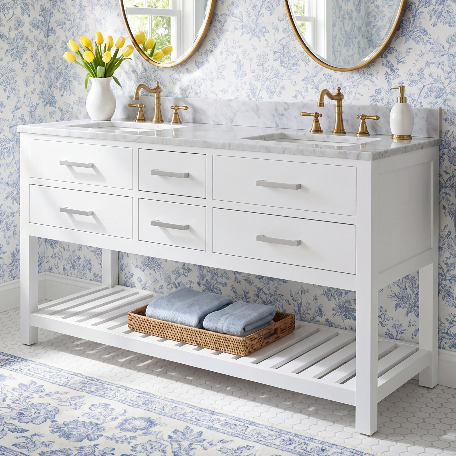 Cronin 72" Pine Double Bathroom Vanity, Solid White, 72"