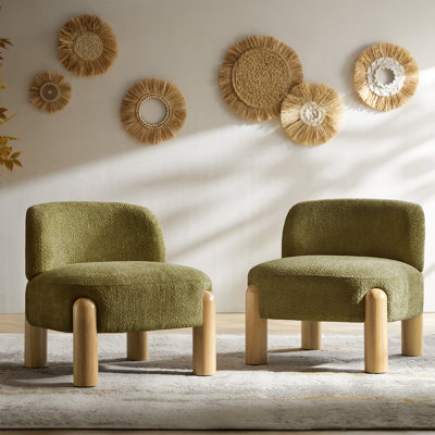 28" W Boucle Accent Chair with Solid Wood Legs