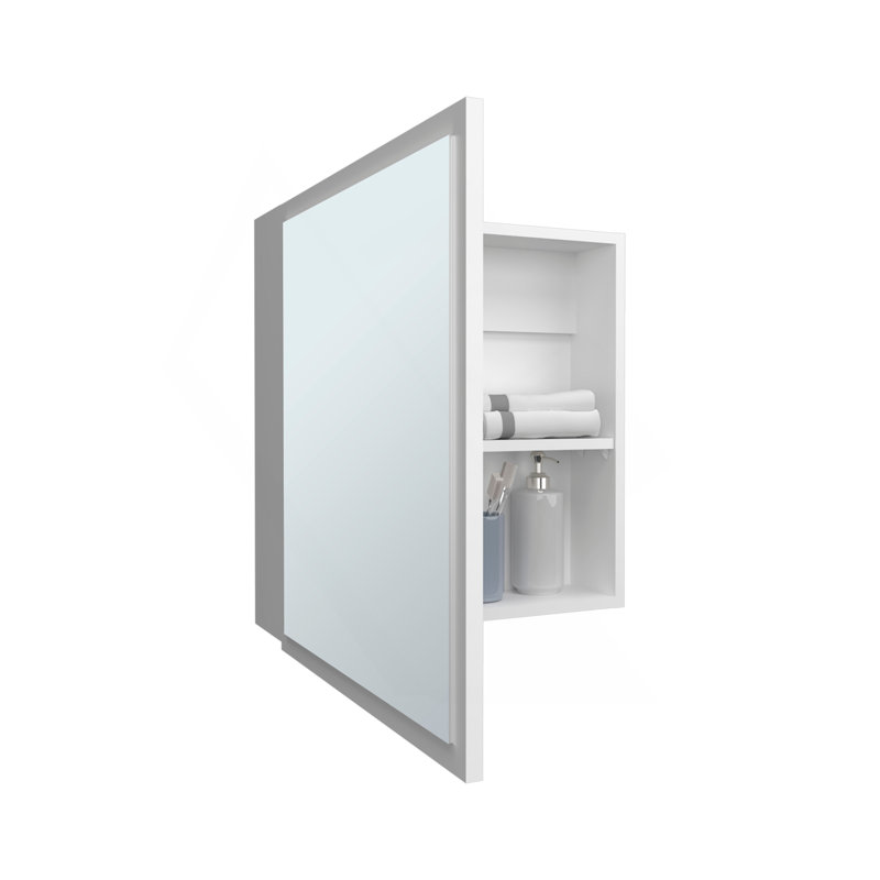 Armoire à pharmacie avec miroir, une porte avec quatre tablettes intérieures pour la salle de bain, cuisine blanche, Blanc