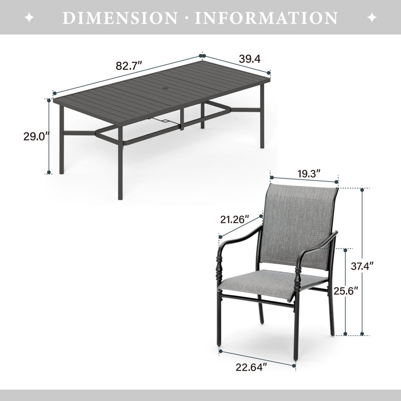 Carli 9pcs Outdoor Patio Dining Set With Sling Chairs (Without Cushions)