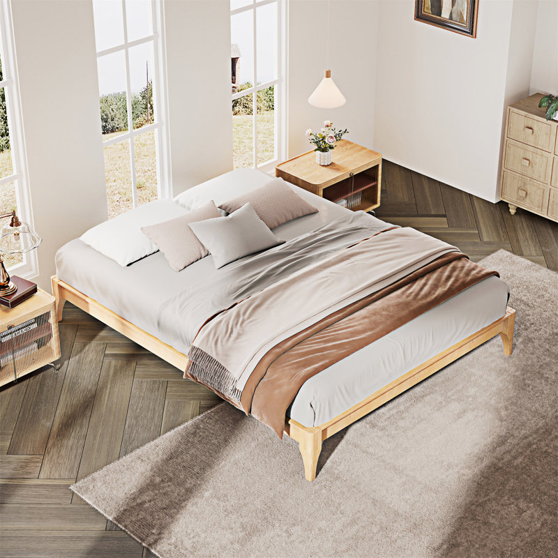 Wood Platm Bed Frame, Natural, Queen