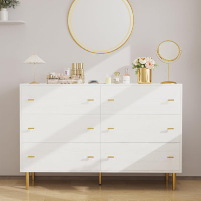 47.2 in Wide Rustic Dresser, 6-Drawer Chest with Bar Handles, Natural Texture for Bedroom, Living Room, Hallway & Entryway