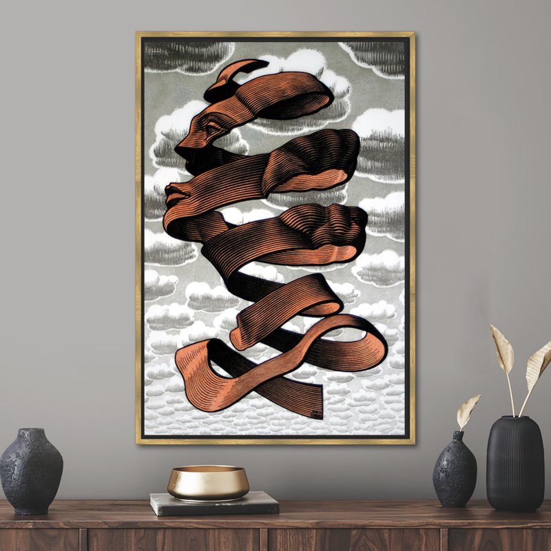 MC Escher's Rind, abstrait, visage humain, affiche sur toile 3D - décoration murale moderne, H 94 po x l 41 po, Gold