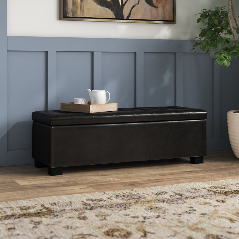 Mesina Faux Leather Ottoman, Black Faux Leather