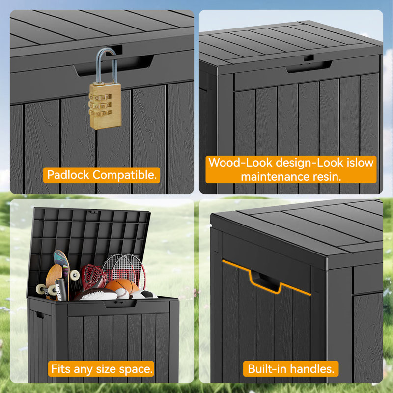 35 Gallon Waterproof Durable Lockable Deck Box with Seat, Black
