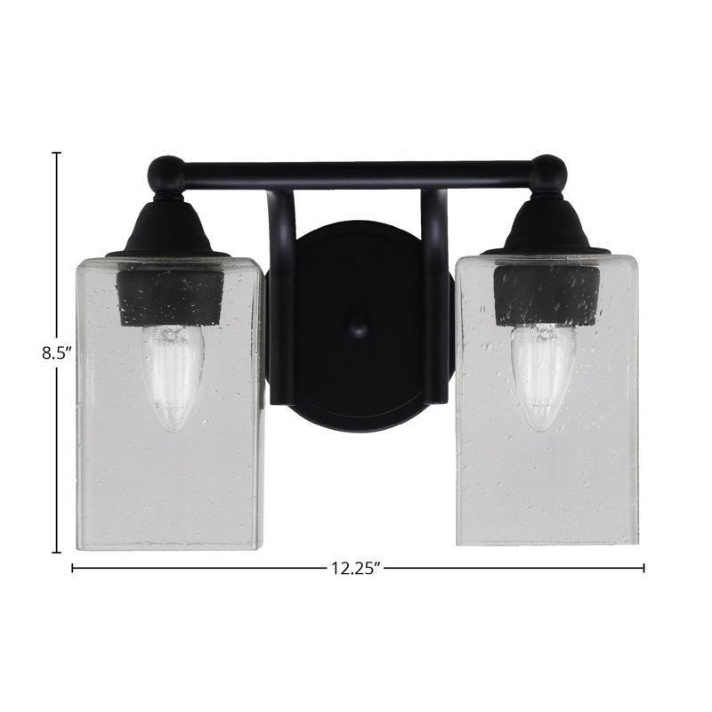 Paramount 2 Light Bath Bar Shown In Matte Black Finish With 4" Square Clear Bubble Glass