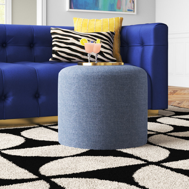 Upholstered Pouf, Blue Twill
