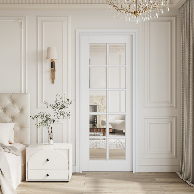 Porte en verre trempé transparent de 30 po x 80 po de 10 po, porte de dalle intérieure, porte de dalle intérieure apprêtée prête à peindre, sans quincaillerie, pour la chambre à coucher, le placard, le couloir, le salon, le garde-manger et la salle de bain , Pliante, française et porte pliante
