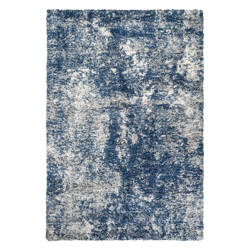 Hudgens Performance Abstract Shag Area Rug, Rectangle 5' x 8', Gray/Blue