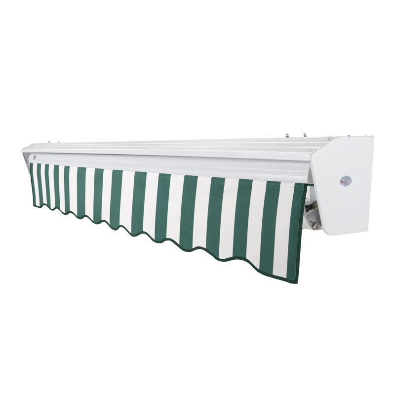 Auvent de patio rétractable avec capuchon Awntech Destin, Forêt / rayure blanche, Manuel, H 10 po x l 240 po x P 120 po
