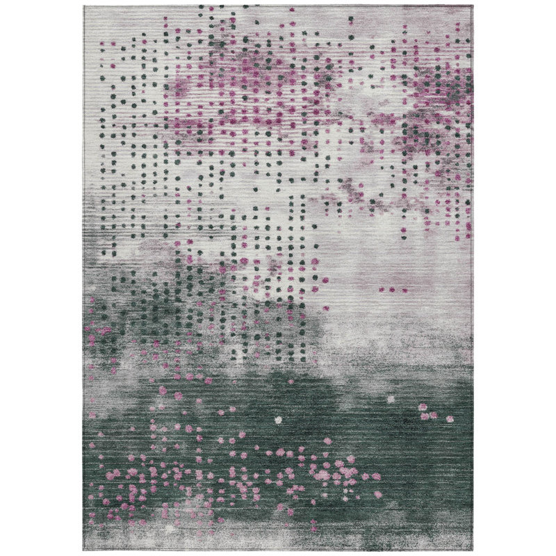 3' X 5' Blush And Emerald Geometric Washable Indoor Outdoor Area Rug