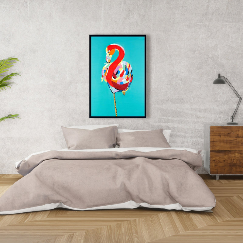 Flamant coloré - toile encadrée 20 po x 60 po, H 36 po x l 24 po