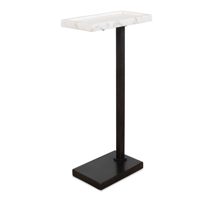 Table d'appoint décorative d'appoint, plateau en marbre blanc, fer bronze, 24 po