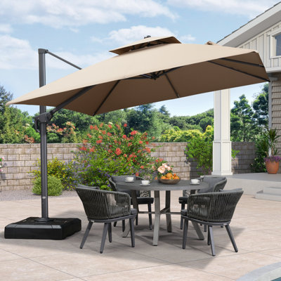 Parasol carré en porte-à-faux de 120 po avec base Evie-Louise, taupe