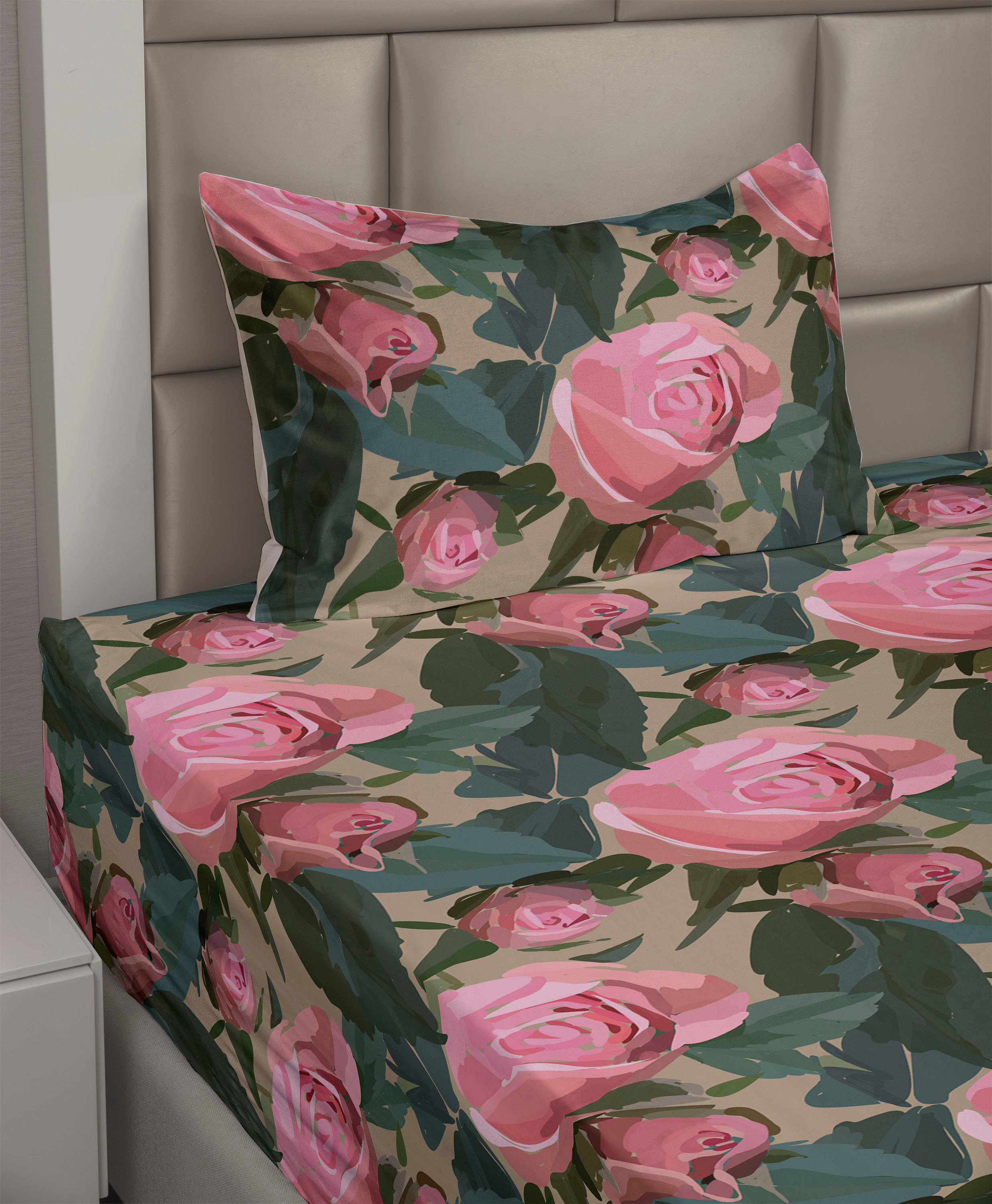 Ambesonne Floral Design Sheet Set Delicate Rose Pattern Pastel Pink ...