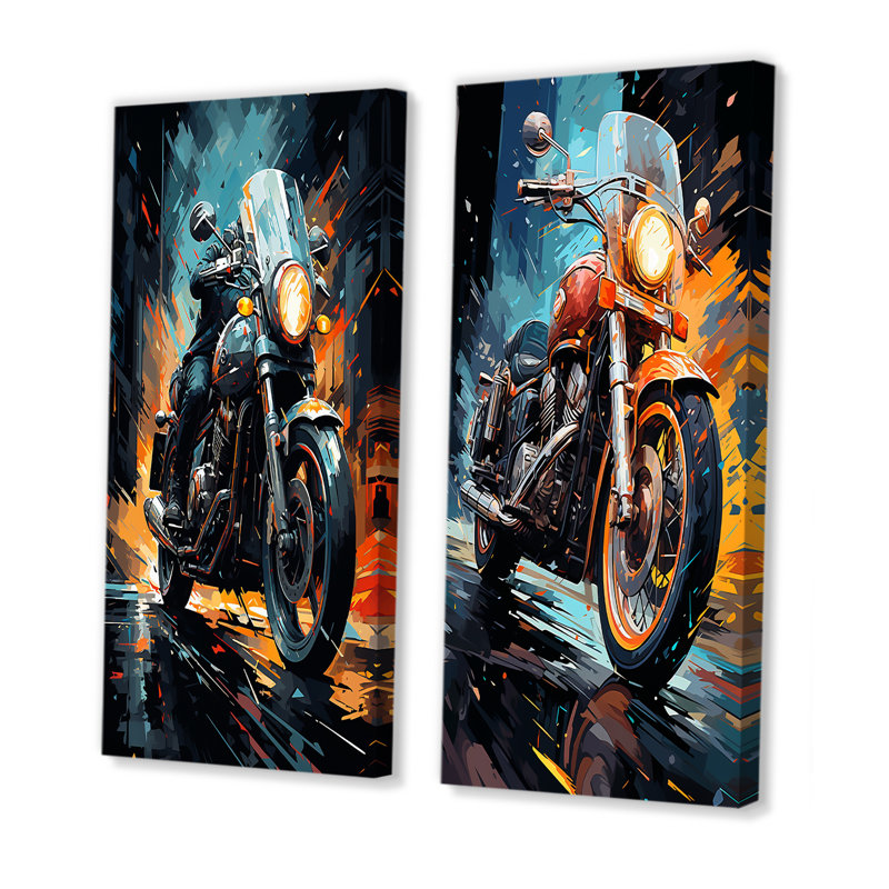 Classic Lavish Motor Bike - ensemble d'art mural sur toile 2 pièces, Toile tendue, H 40 po x l 41 po