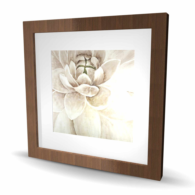 Délicat chrysanthème - beige avec imprimé floral encadré mat, H 16 po x l 16 po