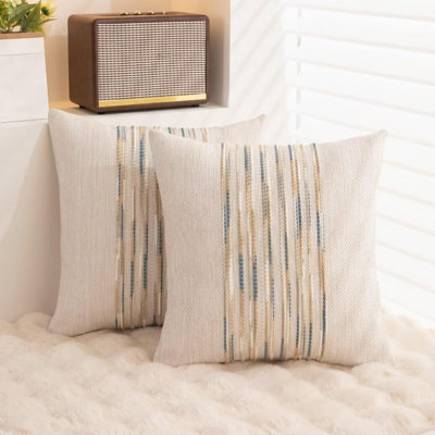 Boho Throw Pillow Covers  Set Of 2 Farmhouse Decorative Cushion Case Striped Square Pillows Cover Chenille Pillow Cases Accent Neutral Pillowcase For Sofa Couch Bed