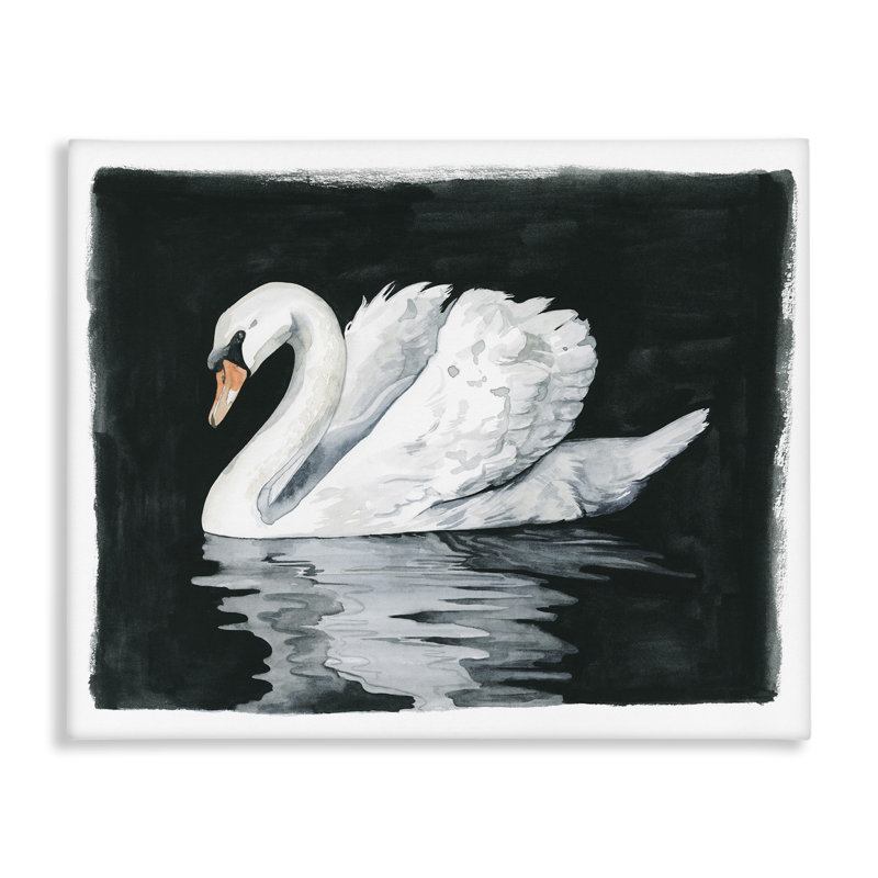 «Beautiful Swan», art mural sur toile noir par Grace Popp, H 36 po x l 48 po x P 1,5 po